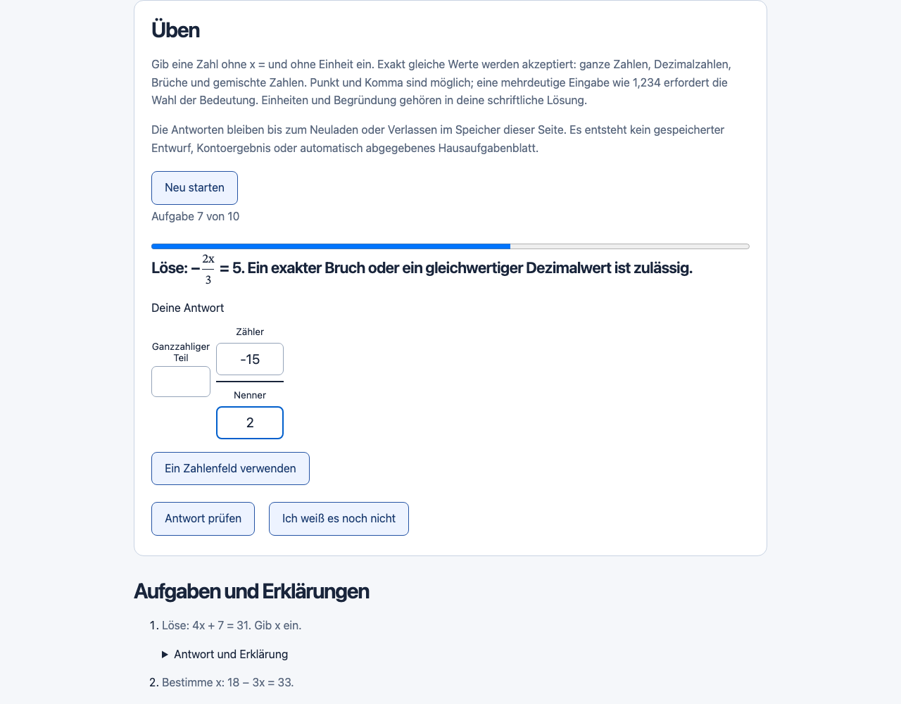 So nutzt du die Algebra-Übungen