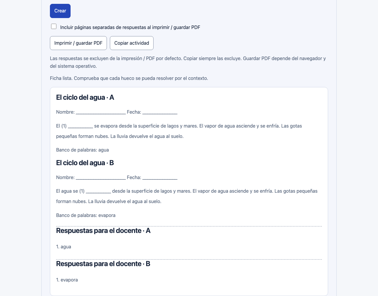 Creador gratuito de textos con huecos — Cómo usar esta herramienta: Interfaz de MomentDesk con nombres y registros ficticios.